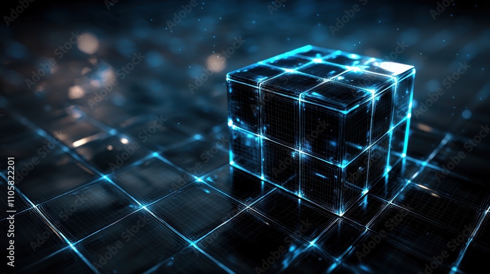 Poster dynamic 3d cube visualization digital space graphic content futuristic environment close-up view vis