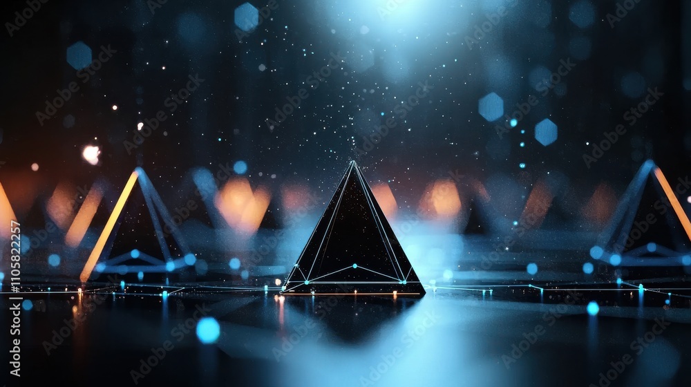 Poster futuristic digital pyramid structures abstract environment 3d visualization science fiction detailed
