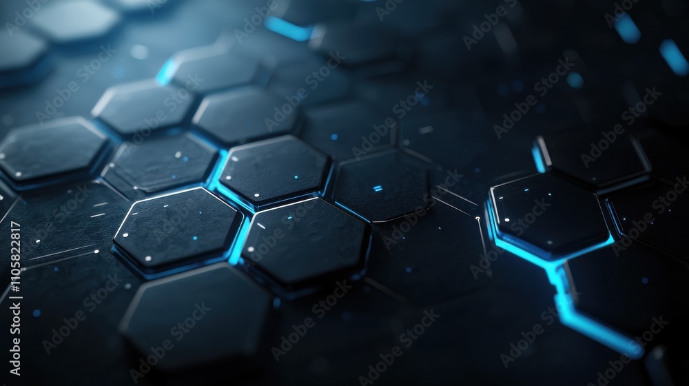Poster dynamic hexagonal patterns digital environment graphic design elements futuristic aesthetic abstract
