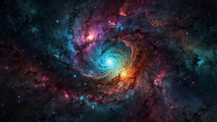 Cosmic galaxy with vibrant swirling stars in digital art.