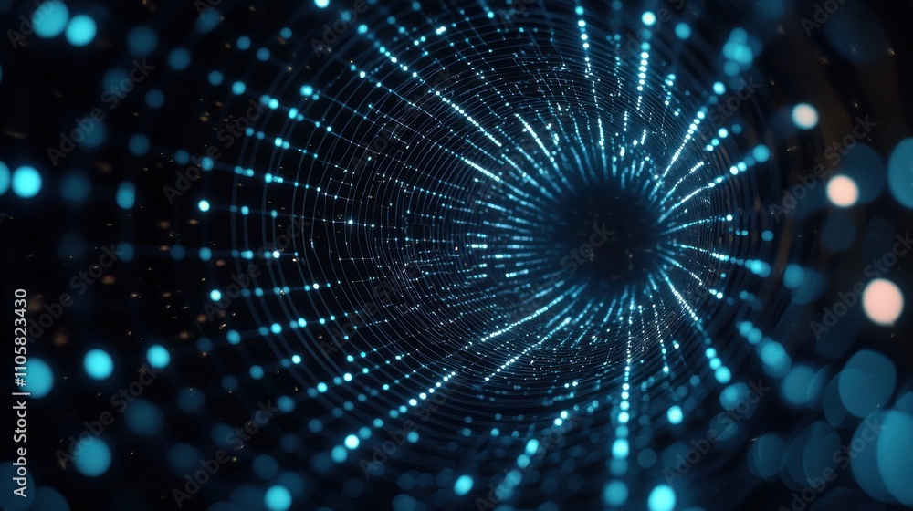 Poster dynamic digital energy patterns abstract visualization motion graphics dark environment close-up vie