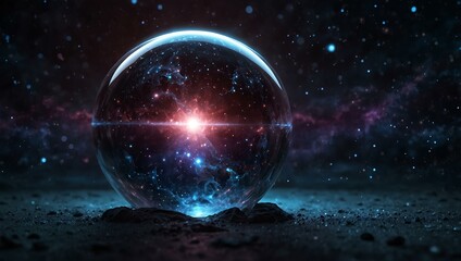 Fototapeta premium Cosmic universe with a glowing crystal sphere.