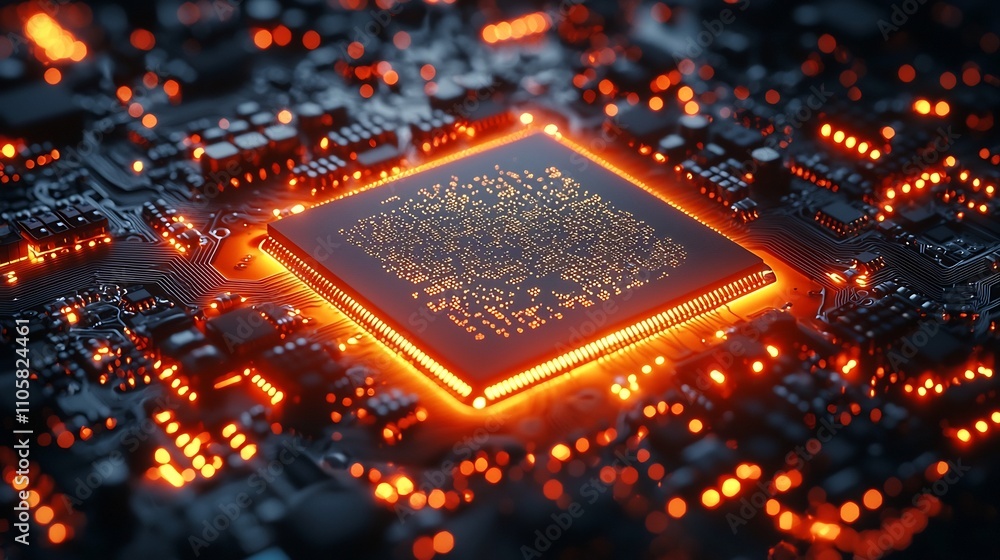 Aufkleber futuristic glowing computer chip with intricate microcircuitry symbolizing advanced computing power