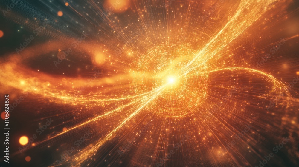 Poster a dynamic visualization of bosons as radiant, moving particles amidst intricate fields of energy and