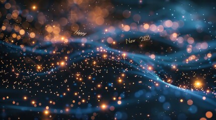 Obraz premium Sparkling New Year's Eve celebration background with golden lights and bokeh.