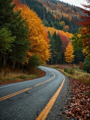 Obraz premium Country road with colorful autumn leaves.
