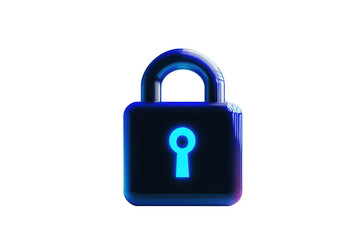 A blue glowing lock symbolizing security and privacy in the digital age. transparent background.