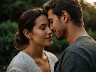 Fototapeta premium Couple embracing or interacting in a tender moment.