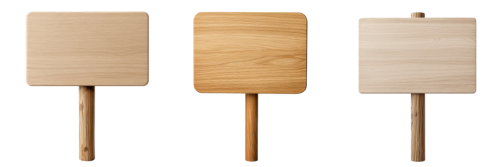 A collection of blank wooden signs for creativity and design projects. transparent background