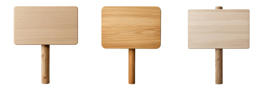 A collection of blank wooden signs for creativity and design projects. transparent background