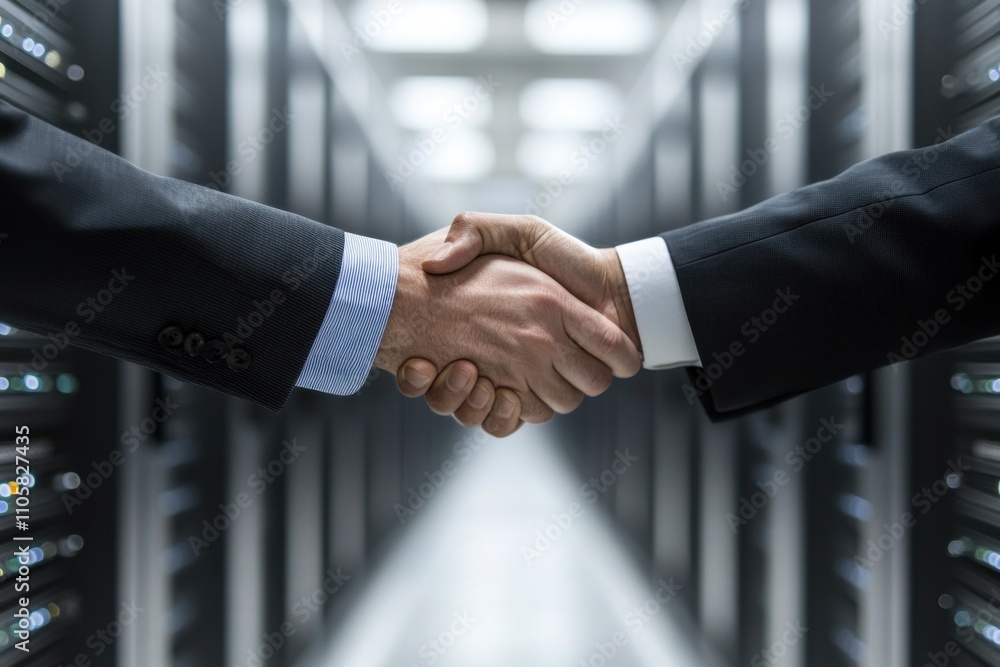 Aufkleber professional business agreement between two partners in a data center environment highlighting trust