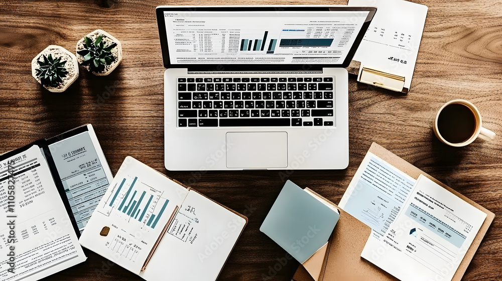 Poster business analysis presentation home office digital content professional environment overhead view da