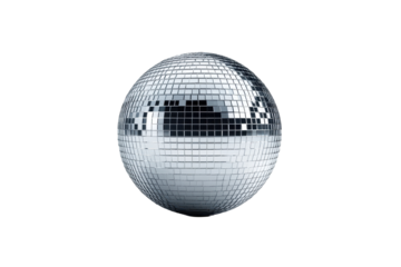 A vibrant disco ball reflecting light in a lively atmosphere. transparent background.