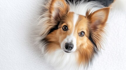 Adorable Sheltie Puppy Gazing Up, Cozy Home Portrait. AI Generated