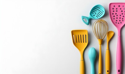Modern kitchen utensils, sleek design, vibrant colors, functional elegance, perfect for enhancing culinary experiences, minimalist aesthetic.