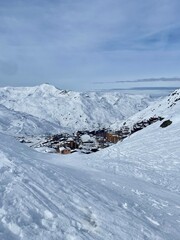 Panoramic snow view in ski resort Val Thorens ,France. Alps mountains