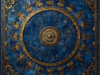 Obraz premium Intricate Radial Mandala Design in Indigo and Gold for Meditation and Spiritual Themes