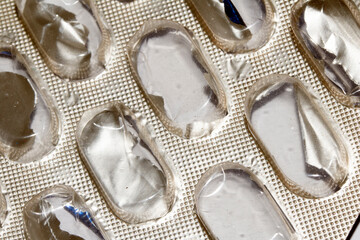 Open Used Broken Foil Pill Popping Tablet Dispenser Blister Packet Close Up