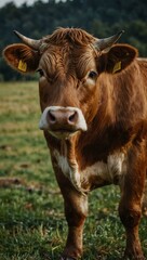 Fototapeta premium Cow standing in a pasture.