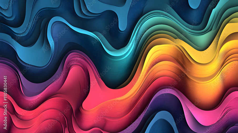 Poster dynamic abstract swirls digital art colorful waves virtual space artistic perspective motion in desi