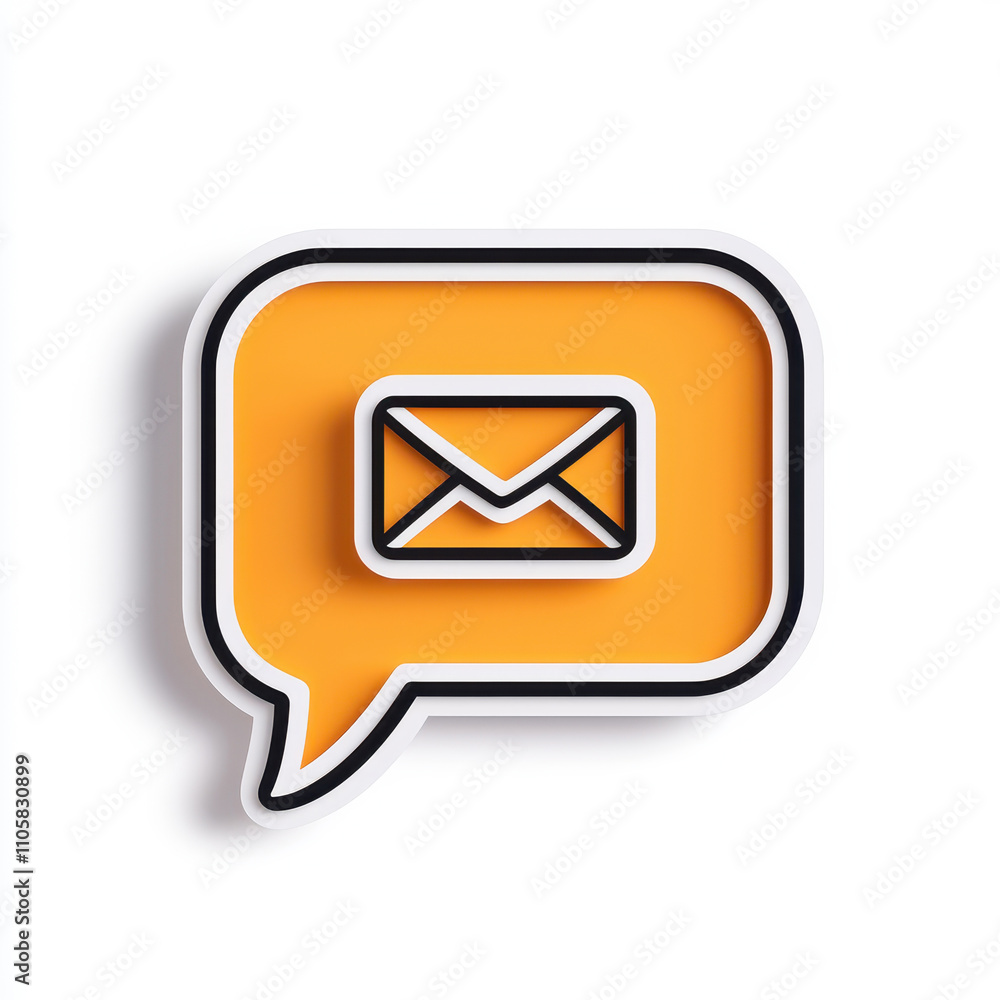 Poster stylized orange speech bubble icon with envelope symbol for messaging applications. isolated on whit