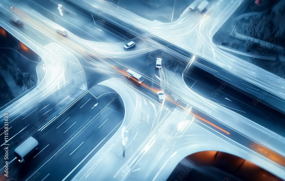 Aufkleber dynamic aerial view showcasing an intricately designed futuristic highway system illuminated with sl