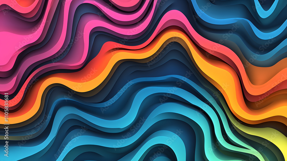 Poster vibrant abstract waves digital art colorful patterns modern design artistic viewpoint visual harmony