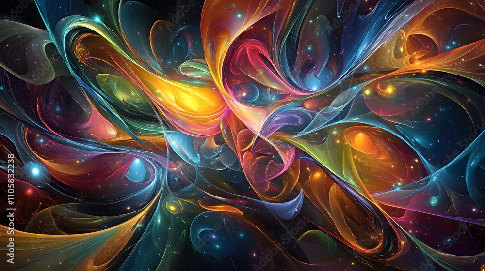 Poster dynamic colorful abstract art digital canvas vibrant swirls artistic environment close-up view creat