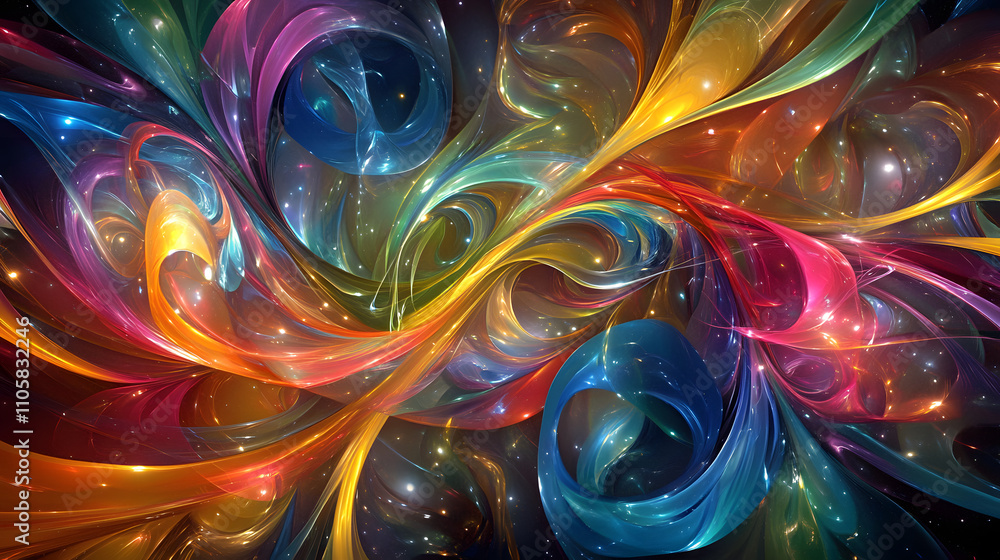 Poster dynamic swirls of color and light abstract art digital artwork cosmic theme vibrant display visual e