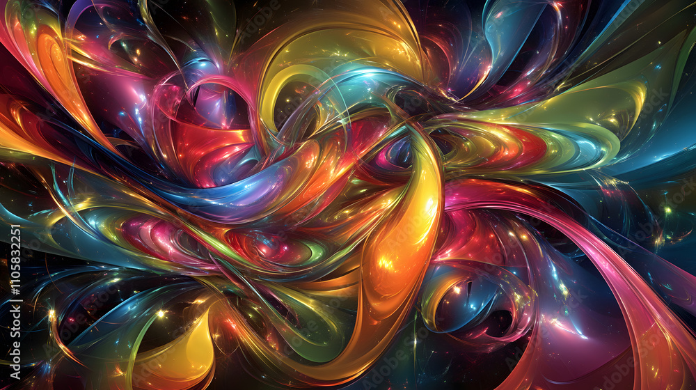 Poster vibrant abstract swirls digital art colorful composition creative environment close-up view dynamic 
