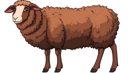 A clip art of a smiling sheep with fluffy wool on a white background