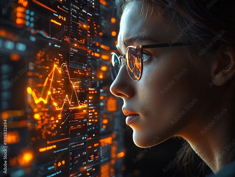 Poster a digital business analysis dashboard with key performance indicators glowing brightly