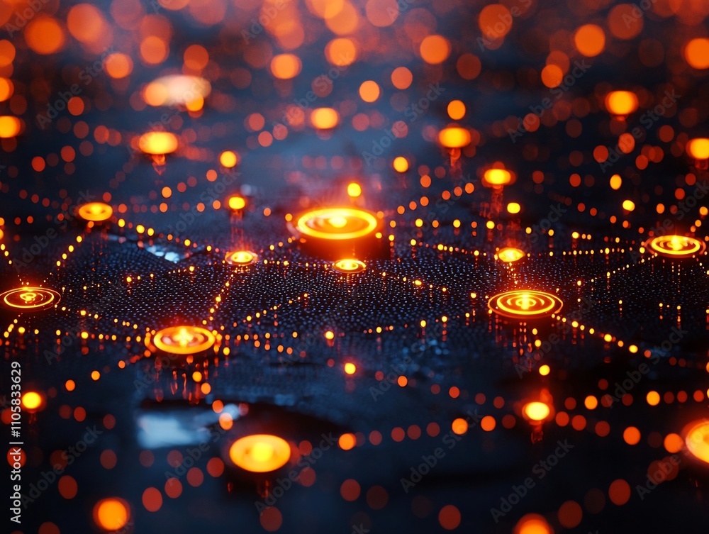 Aufkleber glowing data network symbolizing business analysis and decision making across industries