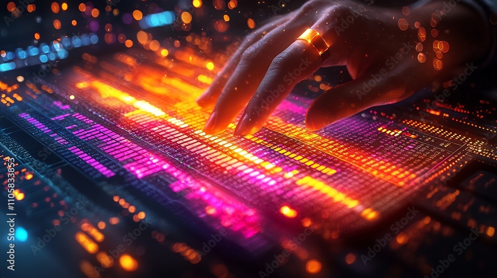 Aufkleber glowing spreadsheet with financial data analysis and insights for business strategy