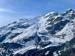 Panoramic snow view in ski resort Val Thorens ,France. Alps mountains