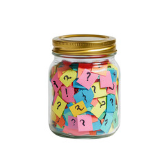 Jar with question notes isolated. PNG transparent.