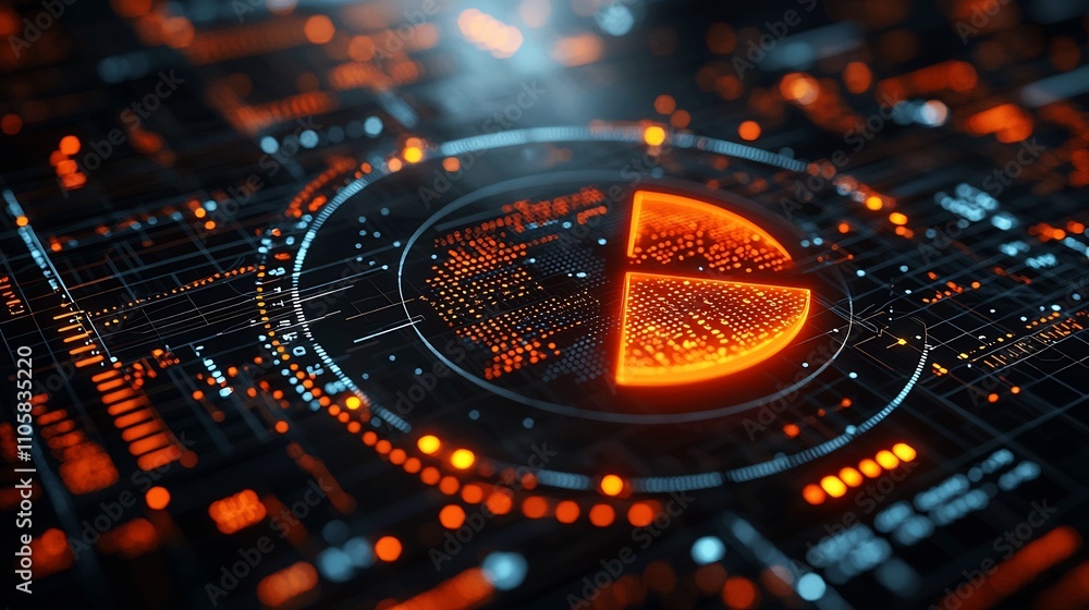 Poster digital customer satisfaction report with glowing pie charts and graphs symbolizing business data an