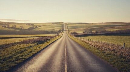 Naklejka premium A straight, endless asphalt road with a clean, freshly laid surface