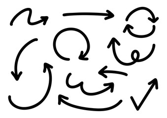ベクターのペンの手書きの矢印セット 白黒