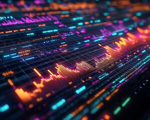 Colorful Digital Data Visualization Depicting Upward Business Growth and Performance