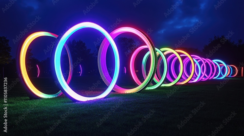Poster illuminated rings create a vibrant nighttime display