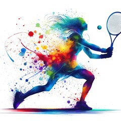 Obraz premium A dynamic, abstract watercolor illustration of a tennis player