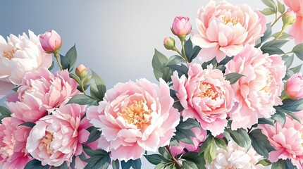 Obraz premium Bright and vibrant watercolor painting of blooming peonies, blooming, watercolor