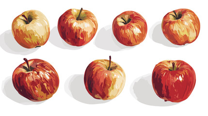 Apple watercolor clipart isolated on white background. Set of healthy fruit apples vector painting style illustration