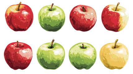 Apple watercolor clipart isolated on white background. Set of healthy fruit apples vector painting style illustration