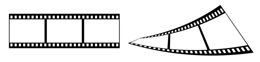 35mm film strip vector design with 3 frames on white background. Black film reel symbol illustration to use for photography, television, cinema, photo frame.