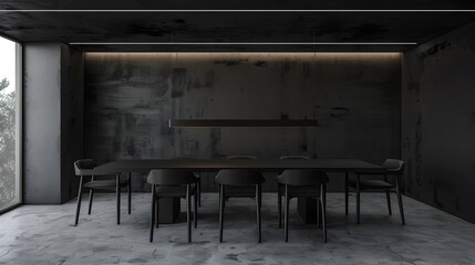 Minimalist Black Wooden Dining Room with Contemporary Design Home Mockup 3D Render