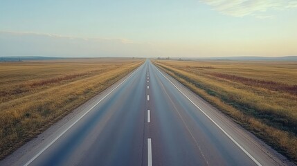 Naklejka premium A realistic asphalt highway with bright white lane dividers, stretching far into the distance. without people