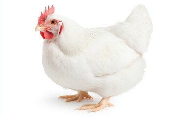 Fototapeta premium A white chicken stands on a white background