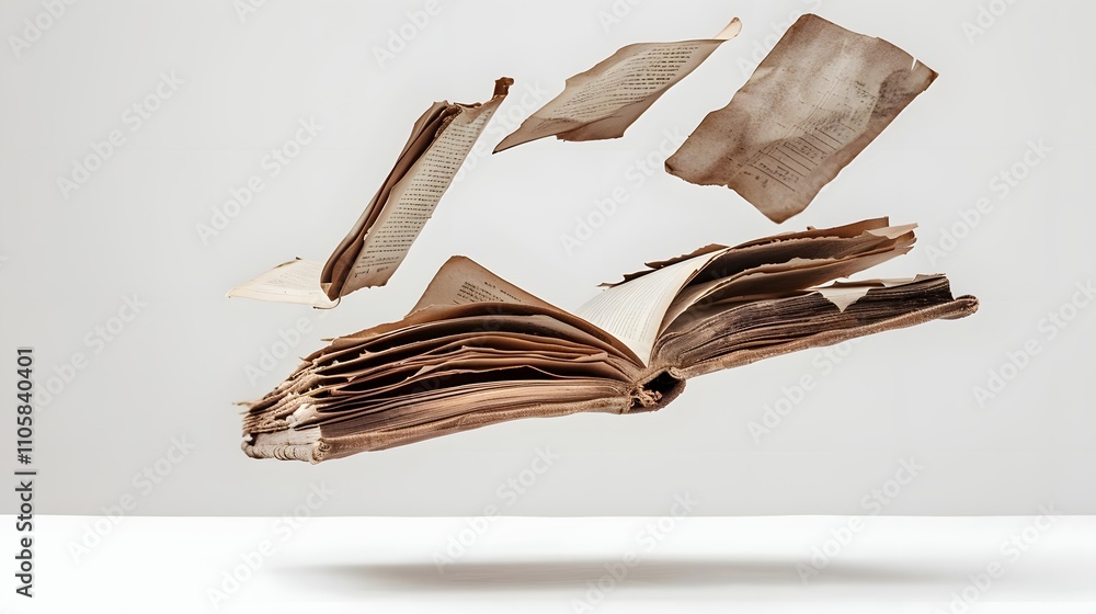 Poster an open book with pages floating around, suggesting motion and the passage of time.